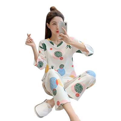 莫代尔睡衣女夏七分袖九分裤套装