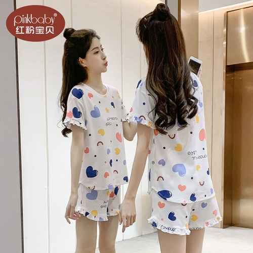 短袖短裤睡衣女夏款纯棉可爱少女