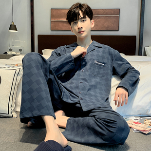 春秋季睡衣男款2024新款长袖青少年格子运动男士秋冬天家居服套装