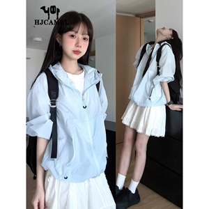 骆驼蓝色防晒衣女夏季2025新款宽松薄款小个子巨好看的防晒服外套