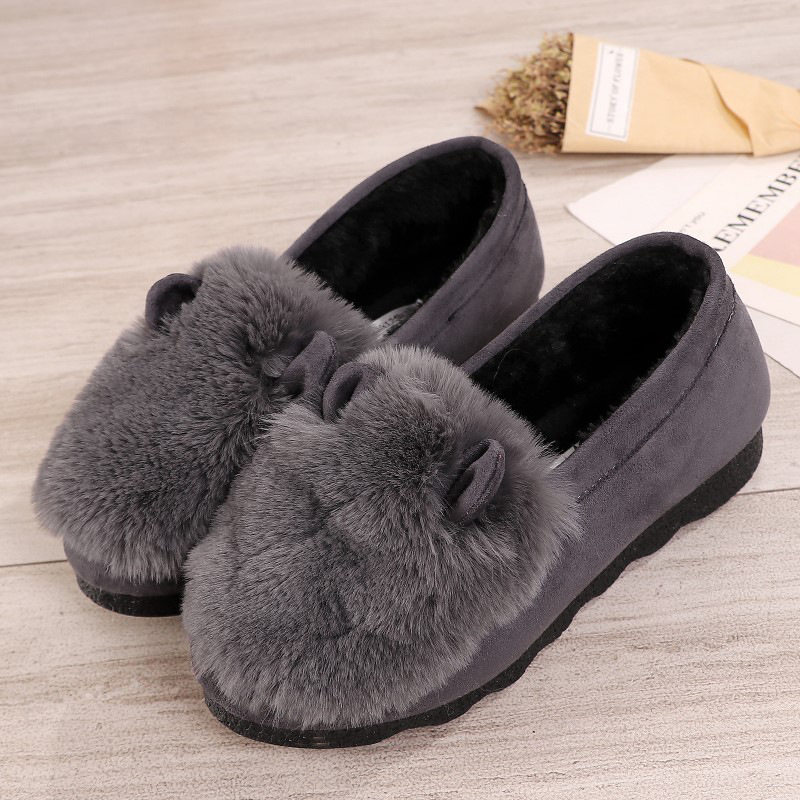 兔耳朵毛毛鞋女加绒保暖豆豆鞋2025新款秋冬季百搭外穿平底女棉靴,女鞋,棉鞋,淘宝优惠券,粉丝福利购,淘宝优惠卷