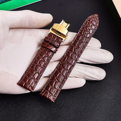 原装鳄鱼皮纹真皮手表带男女真皮带品牌通用表链皮带高端带双面