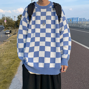 2025秋冬夏款男装中性百搭宽松休闲格子毛衣针织衫D201-DM177-P65图片