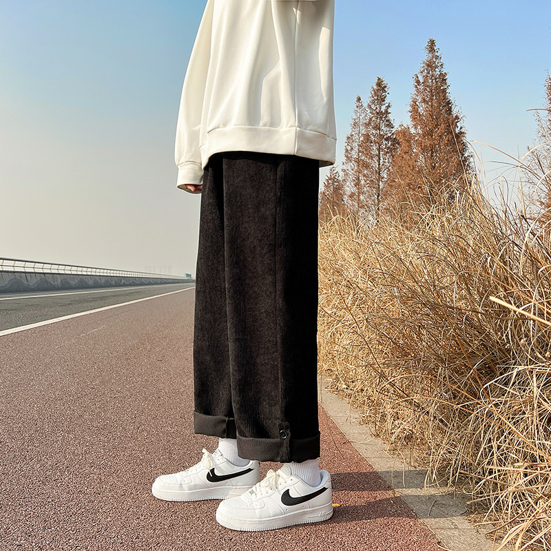 现货2025夏季灯芯绒薄款港风宽松直筒阔腿运动男裤D201-DM92-P40,男装休闲裤,电商D321-1