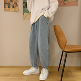 2025四季款现货男装浅蓝色束脚休闲牛仔裤松紧腰九分裤DM08，男装牛仔裤，电商D321-1