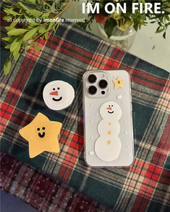 韩国ins卡通可爱雪花雪人星星气囊支架iPhone14plus13promax12适用于苹果15pro11xs透明全包手机壳可挂绳16