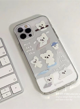 自制韩国ins上班不开心小熊iPhone14promax13xs12pro11安卓透明手机壳15pro/16plus17