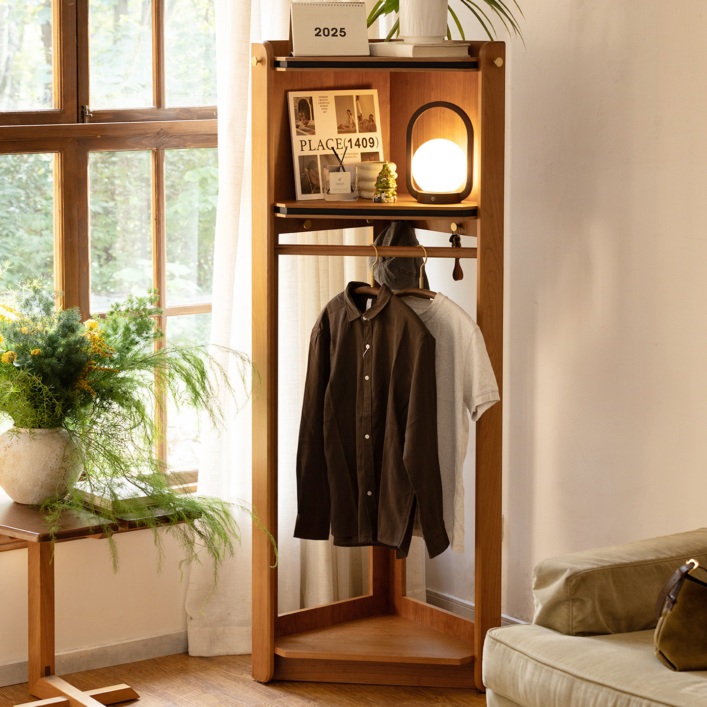 纯实木转角衣帽架落地卧室挂衣架