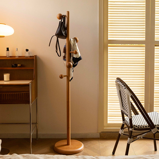 樱桃木球形安全无痕室内儿童挂衣架落地卧室客厅立式纯实木衣帽架