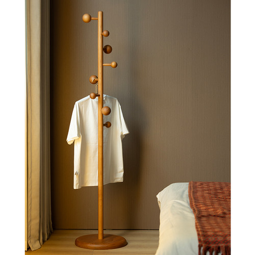 樱桃木球形无痕纯实木落地衣帽架