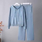 两件套 2025新秋冬女宽松连帽拉链外套长裤 时尚 休闲运动服针织套装