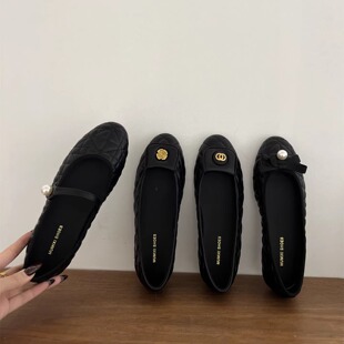 平底黑色小香风玛丽珍鞋春秋法式一脚蹬瓢鞋百搭温柔软底浅口单鞋
