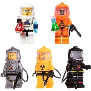 乐玩具积木高生化危机核工作者辐射防化服实验室研究员丧僵尸人仔