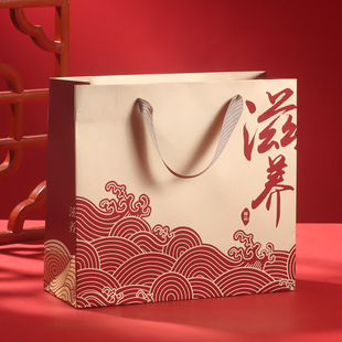 金色滋养手提袋滋补品礼袋海参鱼胶燕窝木纹纸袋名贵通用手提袋