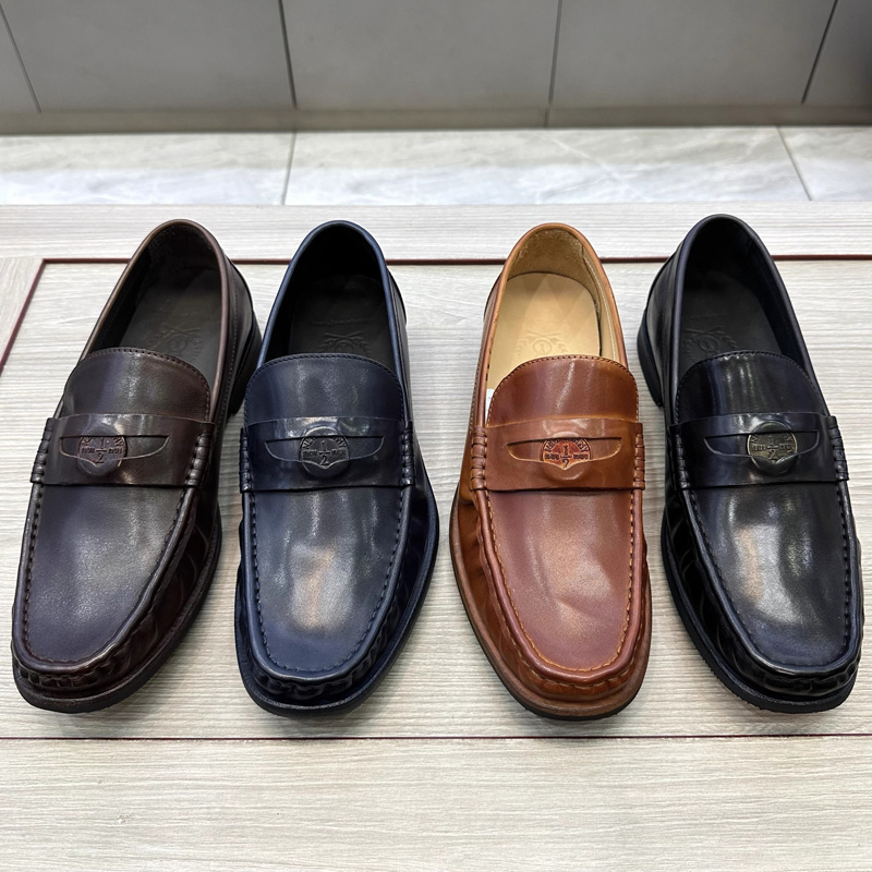 商务休闲皮鞋男套脚半皮底乐福鞋