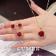 .银镀金 简约立体包边工艺培育合成红宝石套装 CUMEE 夏日新品