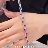 瑞丽百搭 日常小众首饰培育合成红宝石手链.银镀金