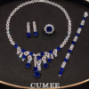 CUMEE 奢华欧美时尚设计款培育合成蓝宝石首饰套装.925银镀金