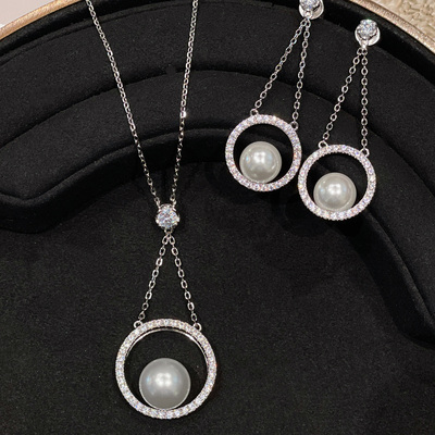 CUMEE银镀金澳白贝珠项链耳坠