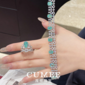CUMEE 合成帕拉伊巴色戒指手链.银镀金 大牌设计款 时尚 水滴套装