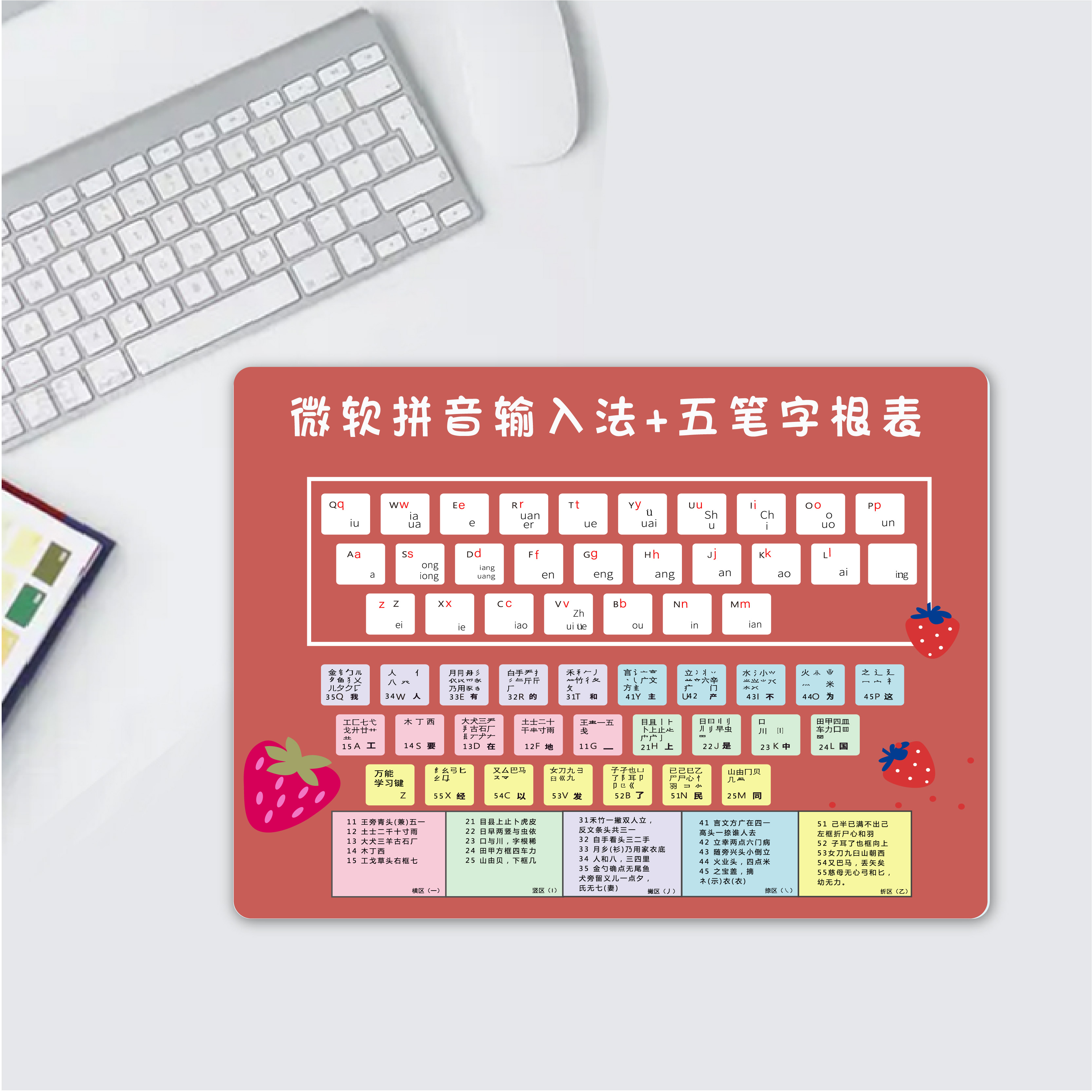 鼠标垫微软双拼音五笔学生初学练习打字桌垫定制快捷语言输入法女