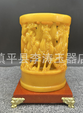 批发仿寿山石笔筒摆件 树脂八骏马笔筒家居办公摆件工艺品