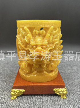 批发仿寿山石龙腾四海笔筒摆件 树脂龙笔筒家居办公摆件工艺品