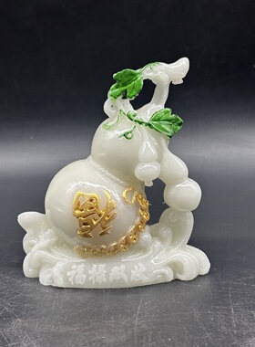 批发仿 玉石葫芦福禄摆件 树脂夜光描金葫芦家居办公摆件工艺品