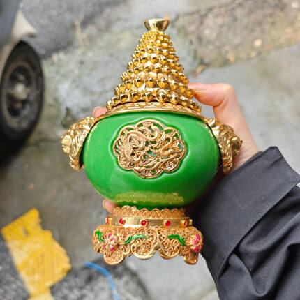 夜光元宝宝盆摆件 树脂金元宝狮子吉祥家居办公摆件工艺品