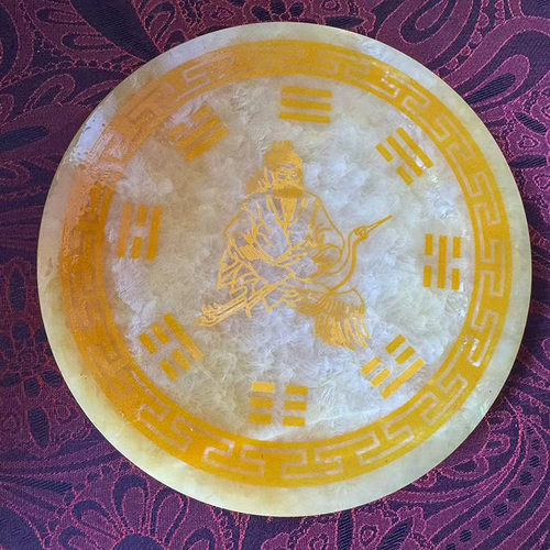 米黄玉太极八卦摆件元始天尊玉盘家居办公装饰摆设工艺品