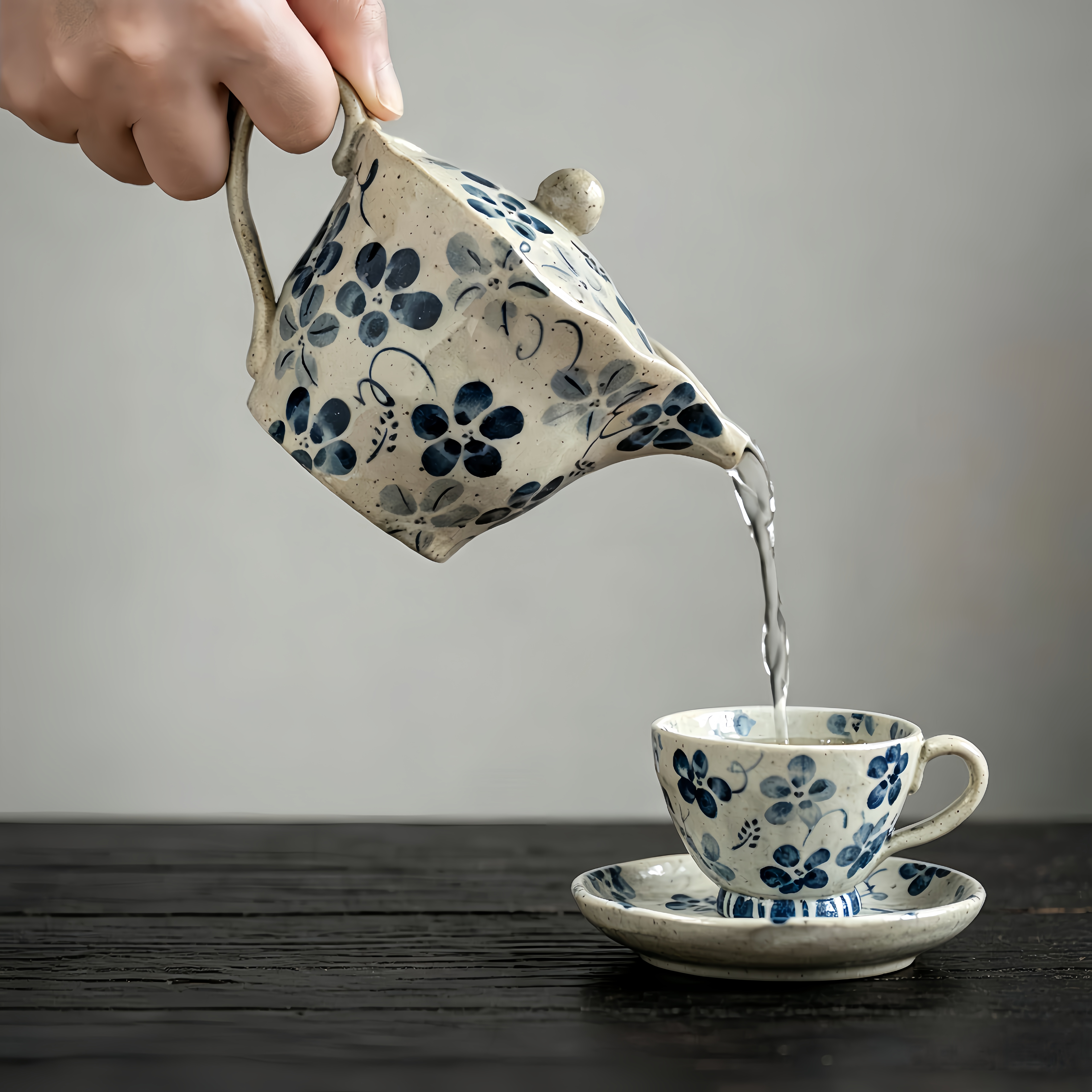 日本进口蓝染花茶壶日式小清新