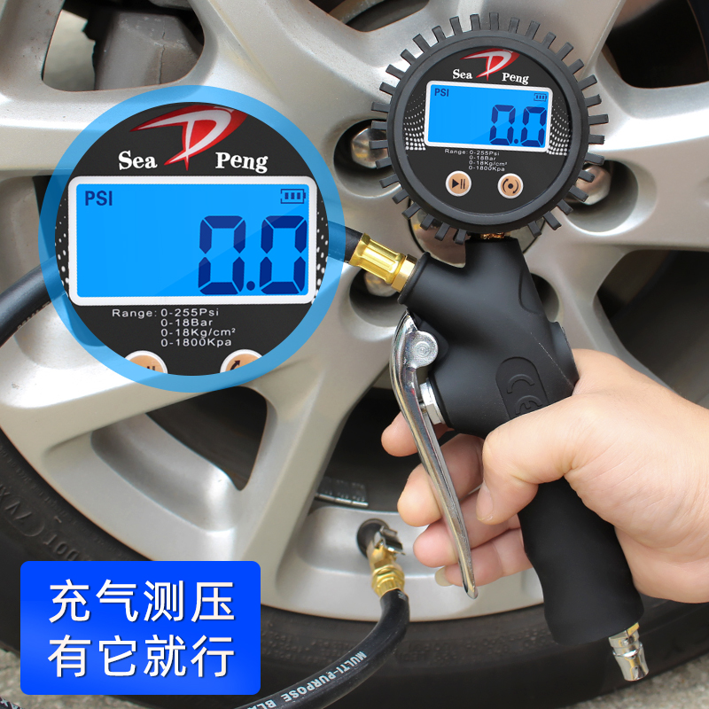 气压表胎压表 加气枪汽车轮胎监测 力电子打气表高精度数显带充气