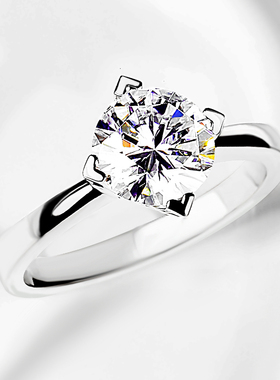 菱形四爪钻戒女铂金PT950分1克拉IGI人造培育钻石戒指18K白金简约