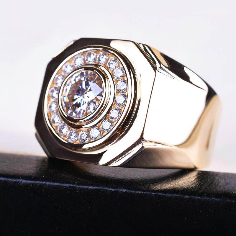 霸气老板尊贵男士IGI培育钻石戒指18K黄金白克拉欧美厚重宽版钻戒