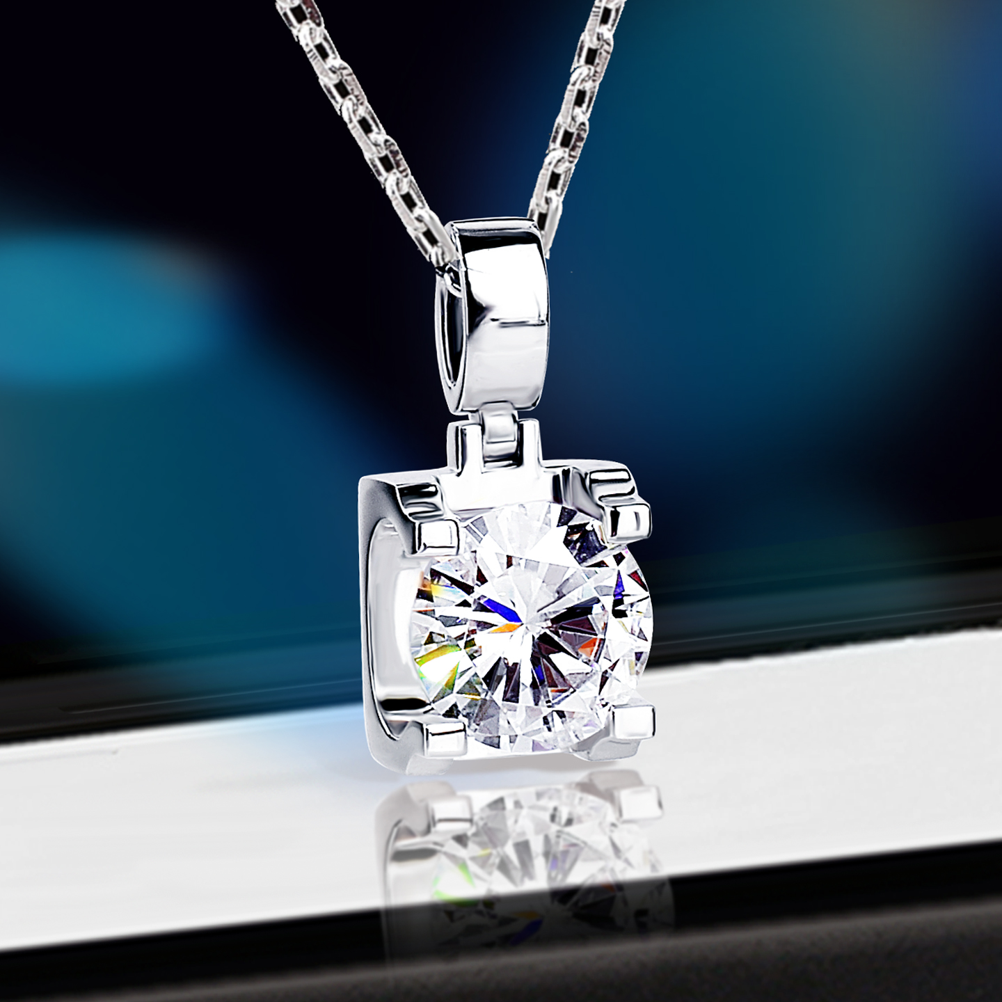 牛头钻石吊坠18K白金1克拉IGI人工培育真钻简约铂金女锁骨项链