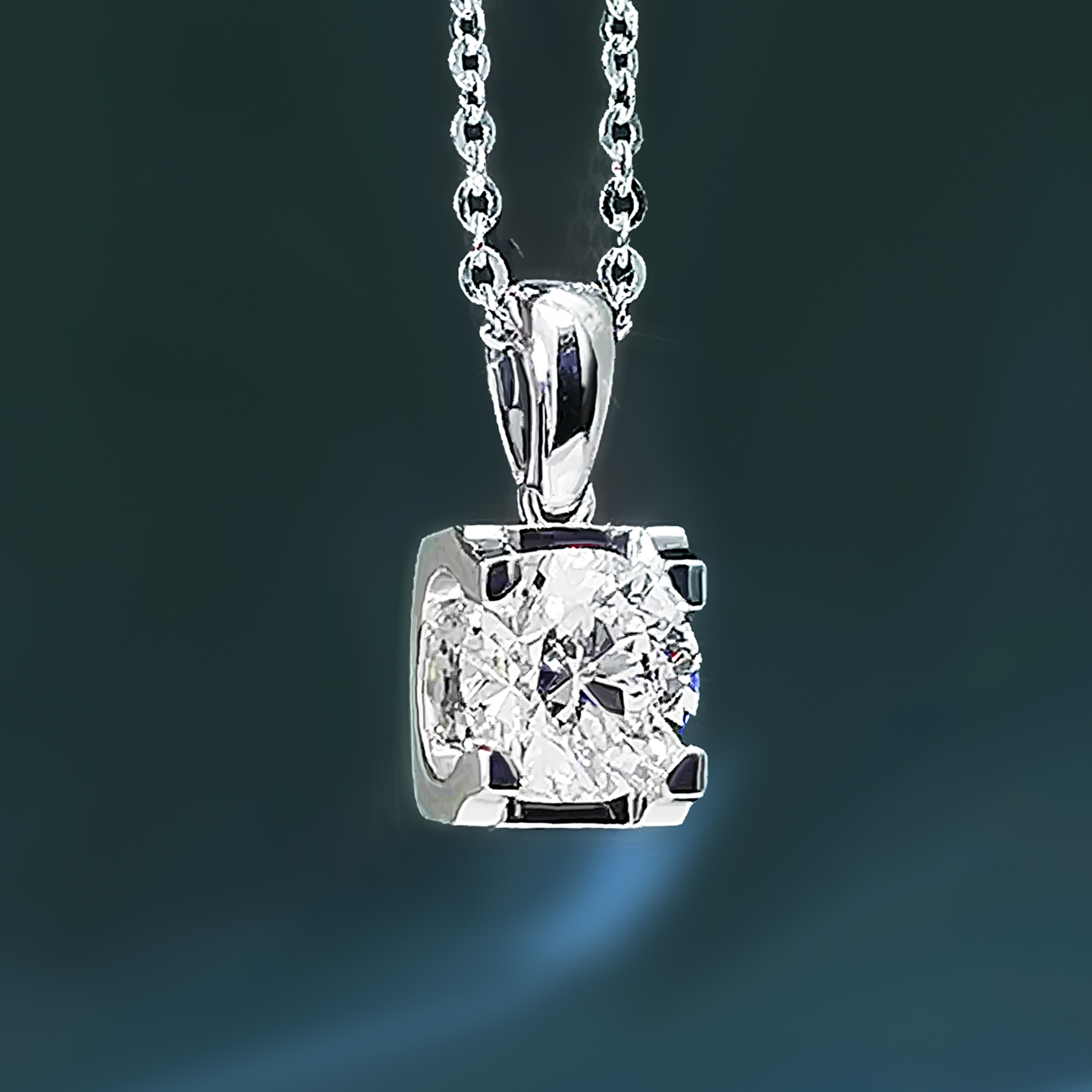 钻石吊坠牛头款18K铂金PT950IGI培育钻石项链1克拉四爪显钻大闪耀