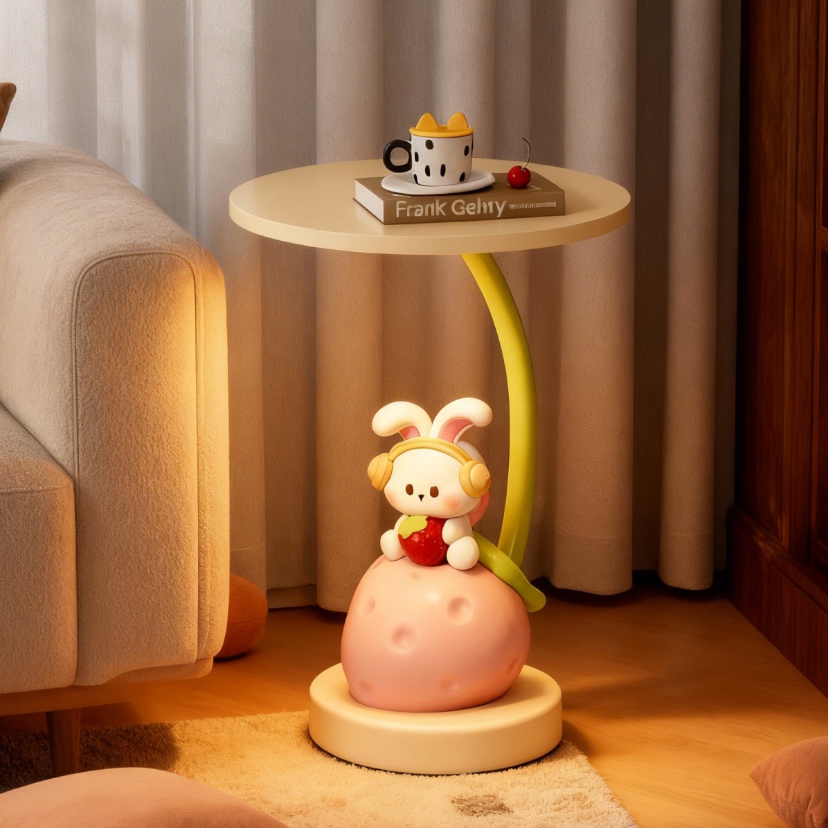 卡通草莓兔边几客厅沙发落地摆件