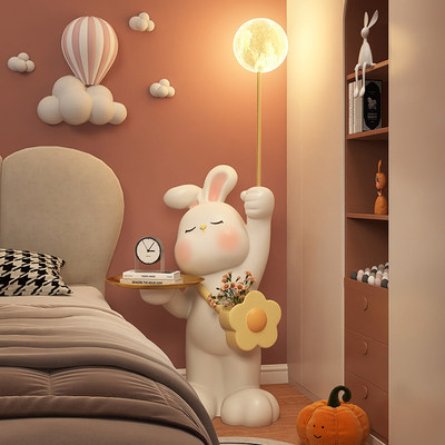 大型兔子落地摆件客厅电视柜沙发旁边几可爱奶油风卧室床头落地灯
