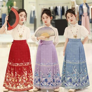 2025新款 儿童汉服演出服夏秋装 夏季 国风唐装 新中式 马面裙女童套装