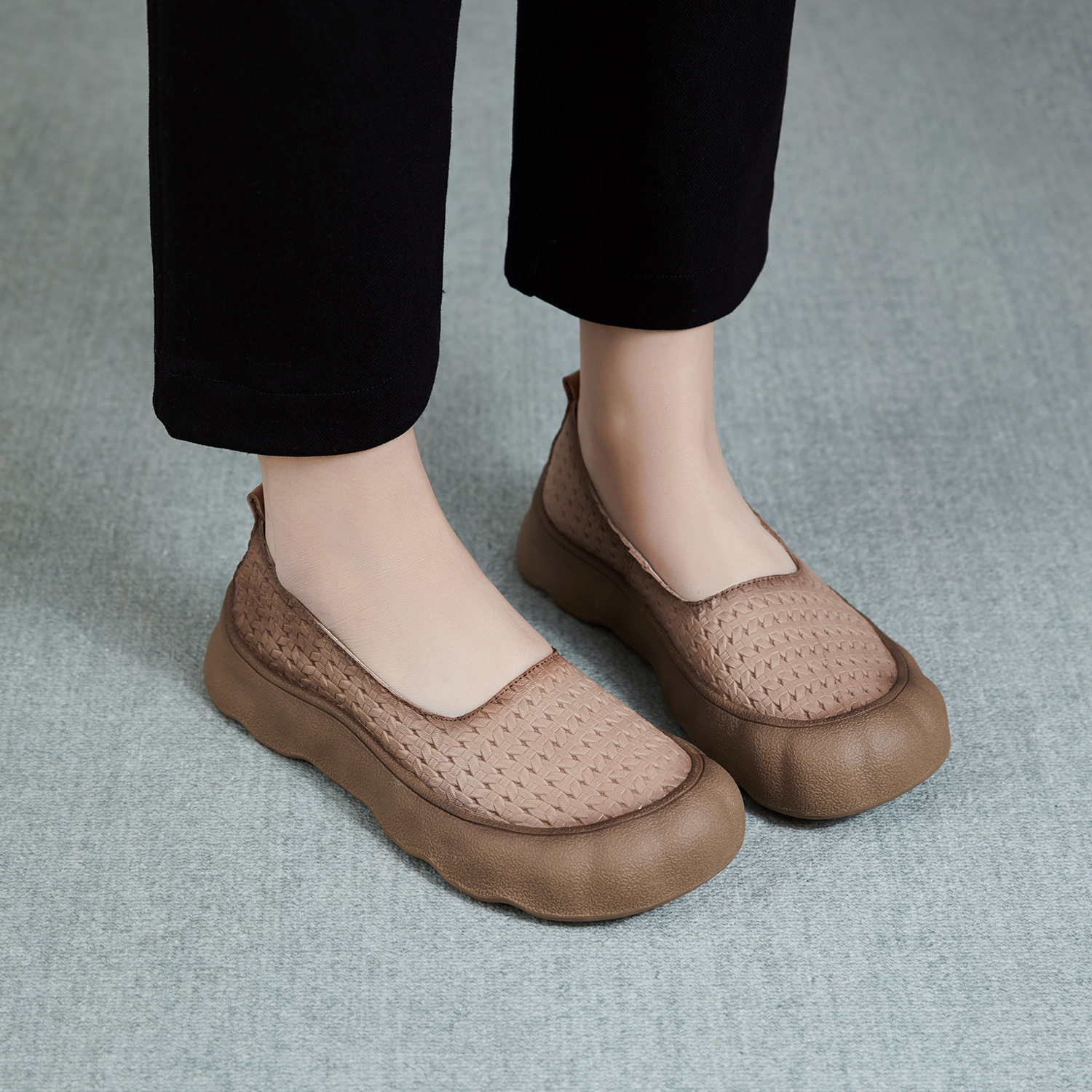 复古休闲浅口单鞋女2026春季新款头层牛皮一脚蹬懒人鞋平软底鞋,女鞋,乐福鞋（豆豆鞋）,淘宝优惠券,粉丝福利购,淘宝优惠卷