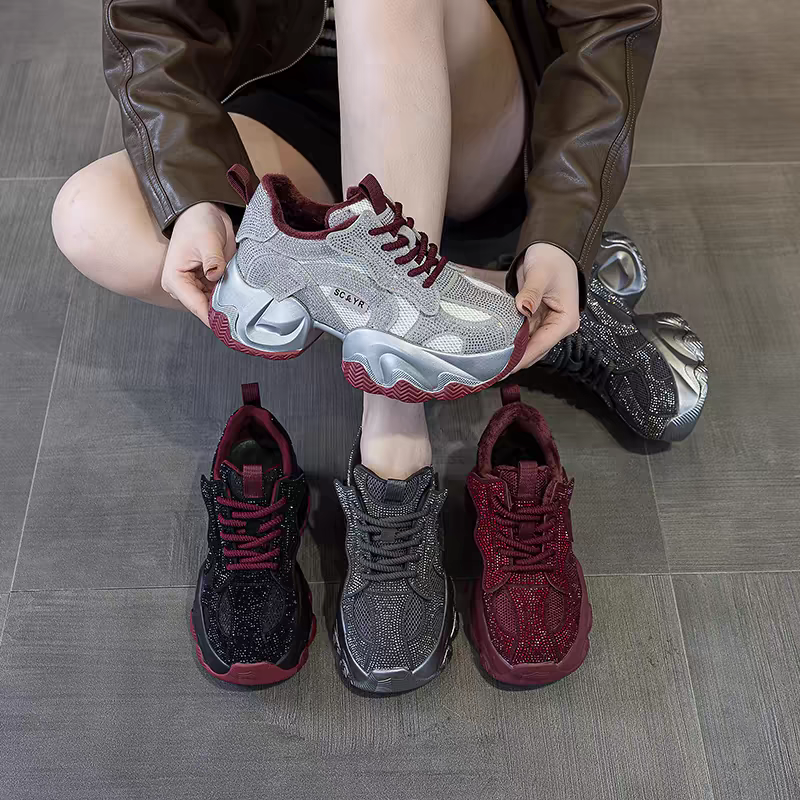 2025春季新款满天星水钻老爹鞋女小个子隐形增高8cm环保透气ins风