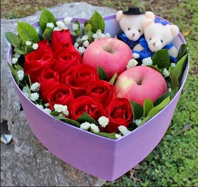 520节鲜花速递苹果礼盒生日礼物女友郑州上海济南合肥同城配送