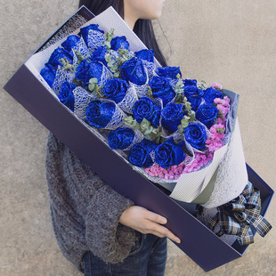 宁波鲜花速递同城蓝色妖姬礼盒海曙江东江北北仑镇海鄞州生日送花