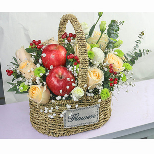 苹果玫瑰绣球混搭手提花篮北京鲜花速递海淀朝阳丰台昌平同城送花