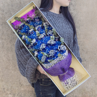青岛蓝色妖姬礼盒鲜花速递同城四方黄岛崂山李沧城阳胶州生日送花