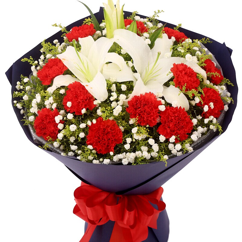 妈妈长辈生日送花武汉市黄陂新洲区同城康乃馨百合花束鲜花速递