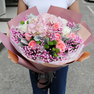 混搭花束绣球花束杭州鲜花速递向日葵同城宁波温州金华生日送花店