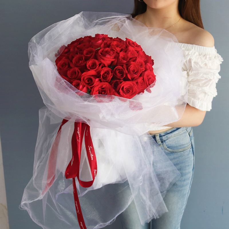 海口红粉香槟玫瑰花束鲜花速递同城秀英龙华琼山美兰生日送花店