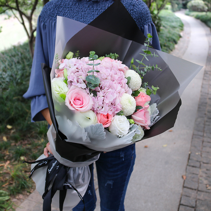 鲜花速递济南同城红玫瑰花束绣球桔梗韩式混搭淄博青岛生日送花店