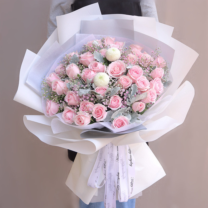 33朵粉玫瑰生日鲜花速递重庆成都贵阳北京上海广州同城送花上门